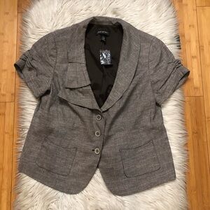 Lane Bryant Linen Blend Gray Brown Asymmetrical Cinched Short Sleeve Jacket 16